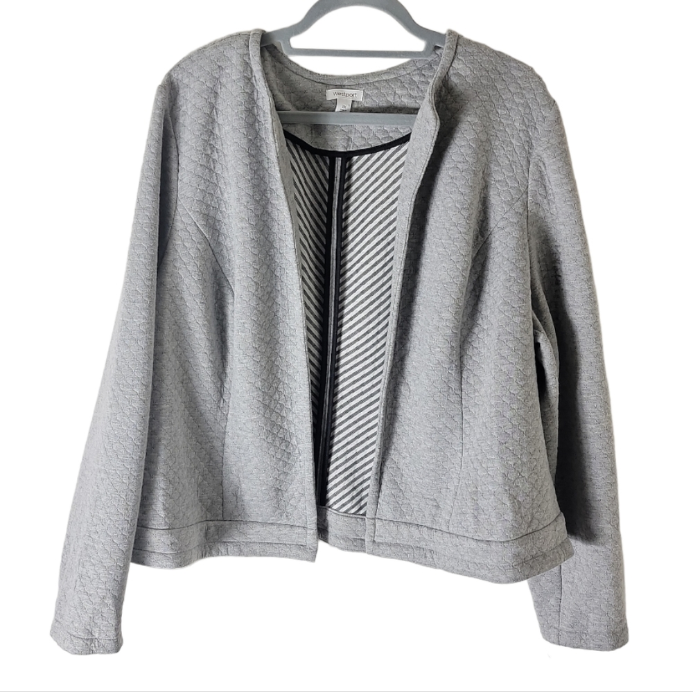 Westport women's 2X gray quilted open front jacket striped lining plus Smsize